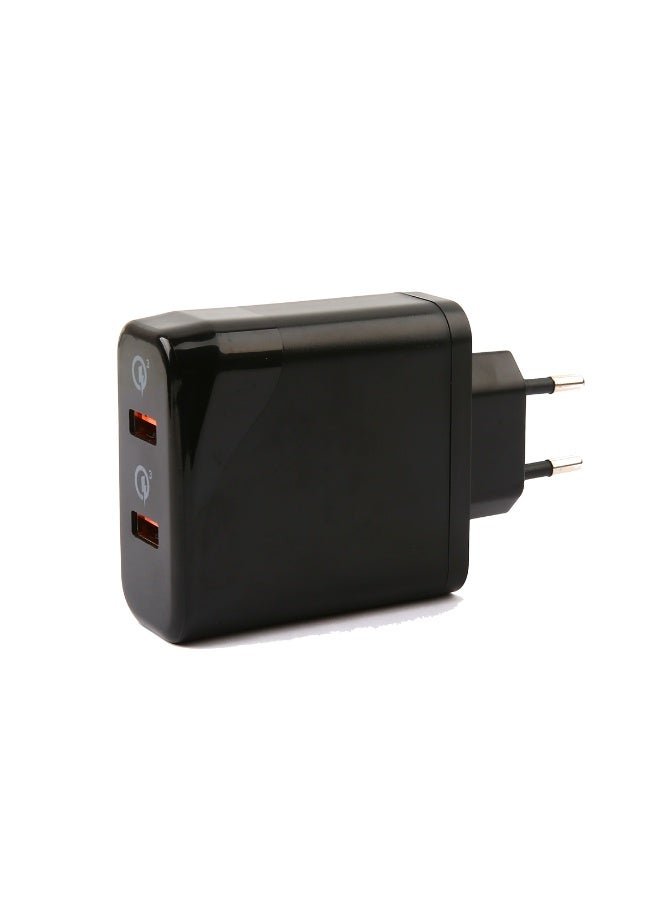 أوت بوكس شاحن منزلي بقوة 36 واط، منفذي USB بتقنية الشحن السريع QC3.0، لون أسود - Image 1
